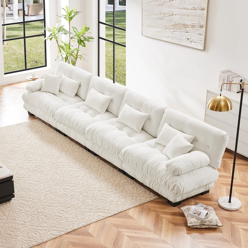 173.2" Chenille 4-Seater Sectional Sofa, Modular with Deep Seats - White