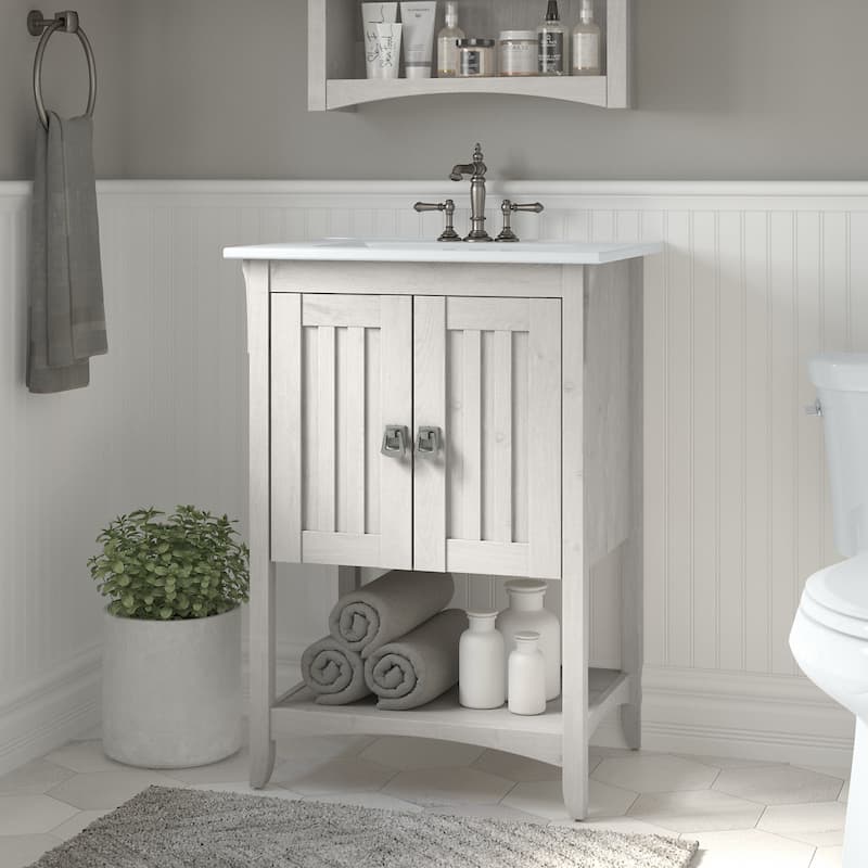 Salinas 24W Bathroom Vanity with Sink by Bush Furniture - Linen White Oak