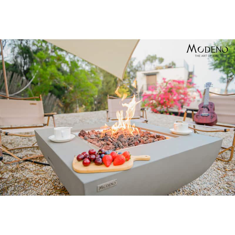 Modeno Westport 50,000 BTU Light Grey Concrete Natural Gas Fire Table with Lava Rocks & Cover - 34 x 34 x 14