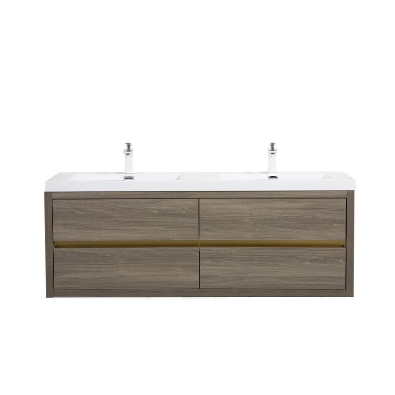 ABRUZZO 60" Floating Bathroom Vanity Double Sink with Stone Resin Top Four Soft Close Drawers
