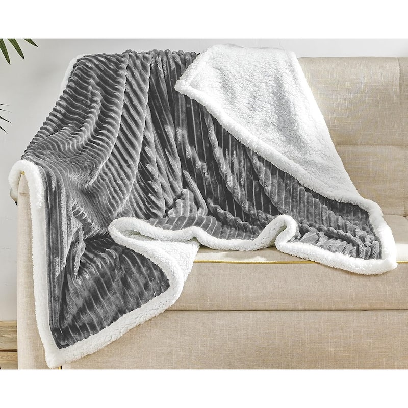 Ultra Lush Reversible Sherpa Corduroy Throw Blanket (50" x 60") - Purple
