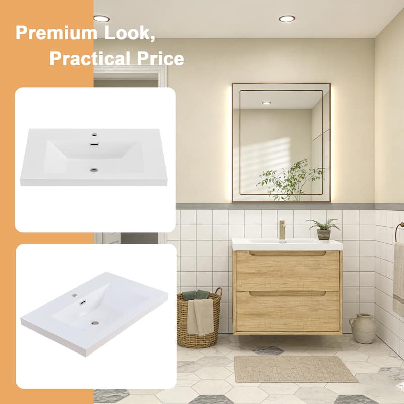 Prismis 24" 30" Wall-Mount Premium Bathroom Vanity with Integrated Sink