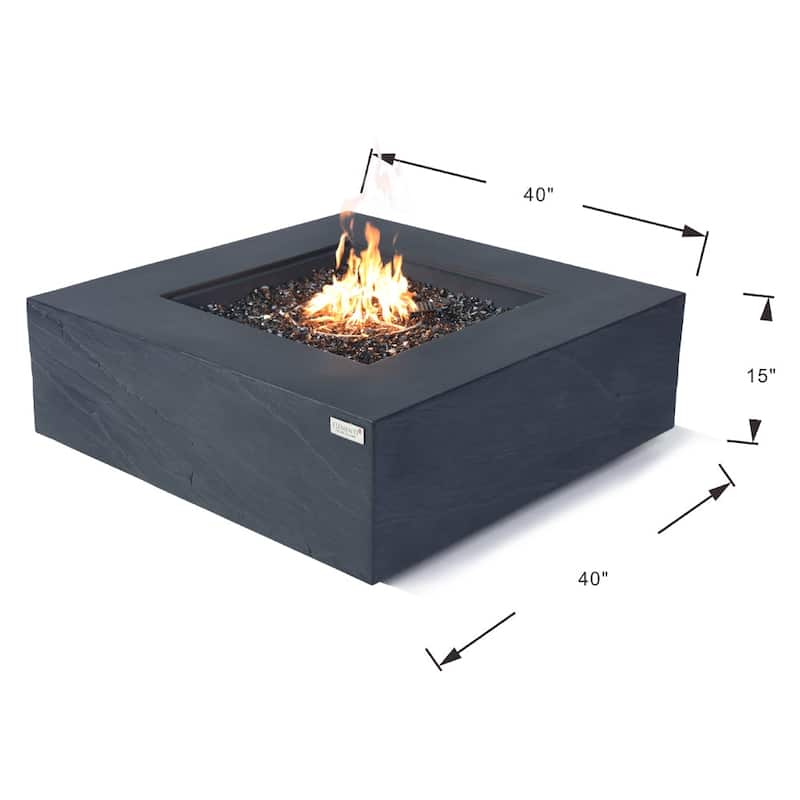 Elementi Plus Capertee Outdoor Fire Pit Table Concrete Square 60000 BTU - 40 x 40 inches with Lid, Fire Glass, and Cover
