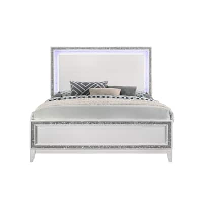 Queen Size Synthetic Wood LED Platform Bed with Illuminated Headboard and 660lbs Capacity