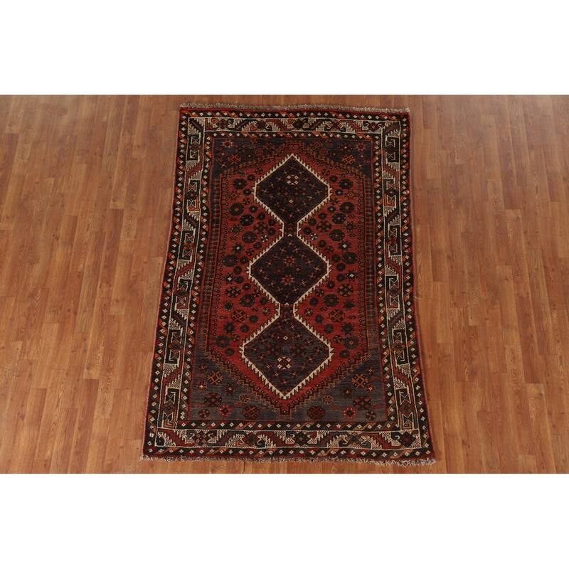 Qashqai Persian Vintage Area Rug Bedroom Handmade Wool Carpet - 4'5"x 6'11"