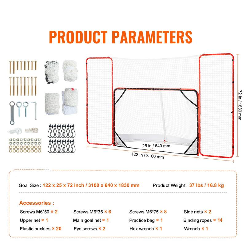 White-Red Steel Hockey Goal with Side Nets for Training and Outdoor Play