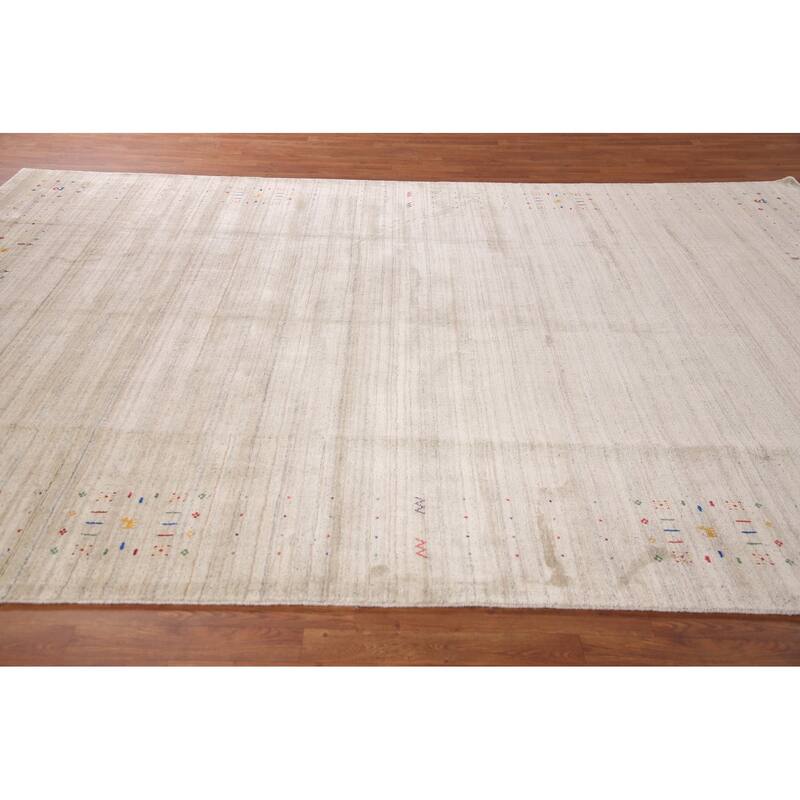 Striped Gabbeh Oriental Area Rug Hand-Knotted Wool Carpet - 8'6" x 11'7"