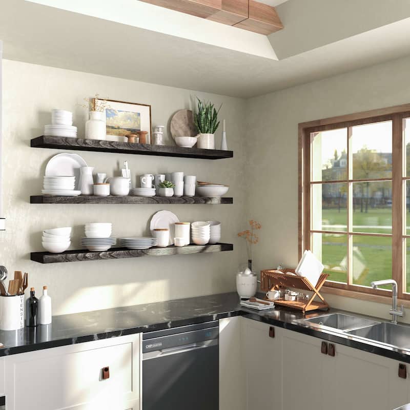 Wallniture Bois Wood Board 60" Long, 10'' Deep, 2" Thick, Hidden Bracket Shelf for Wall, Floating Bookshelf, Special Walnut, 1Pc