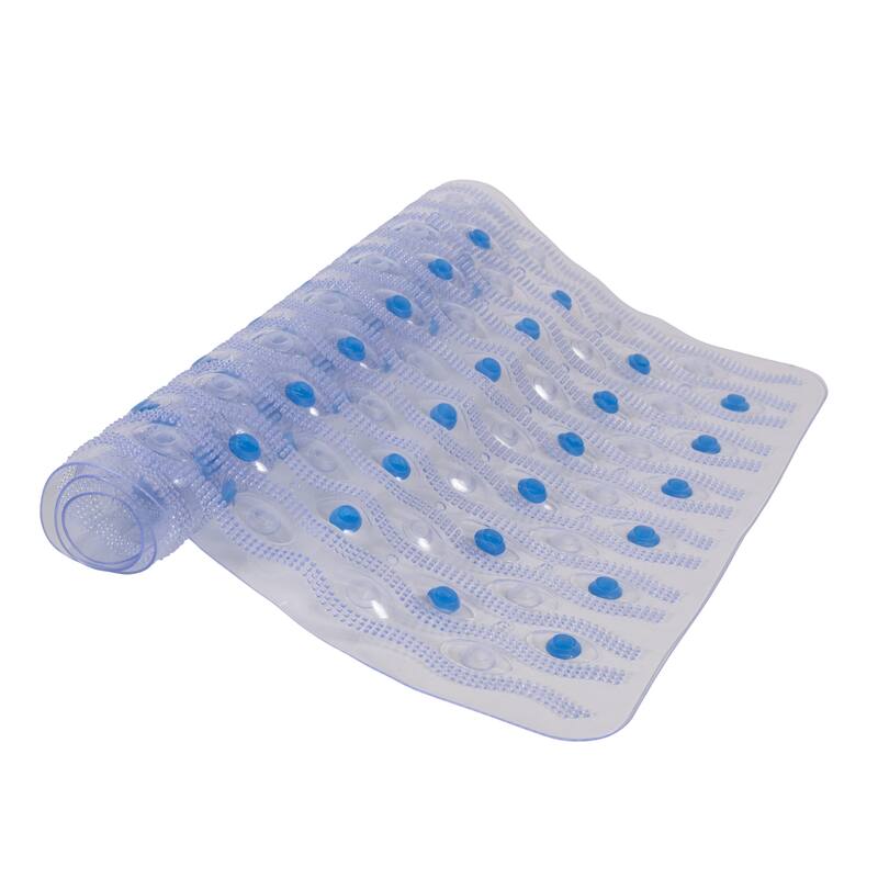 Kenney Semi-Brushed Bath, Shower, and Tub Mat, 15.5" W x 27.5" L - Clear/Blue