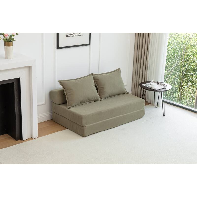 47.63" Corduroy 2-Seater Sleeper Sofa, Floor Mattress and Backrest