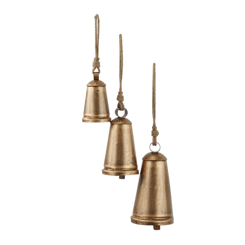 Gray, Red, Black or Bronze Metal Tibetan Inspired Decorative Cow Bell with Jute Hanging Rope (Set of 3)