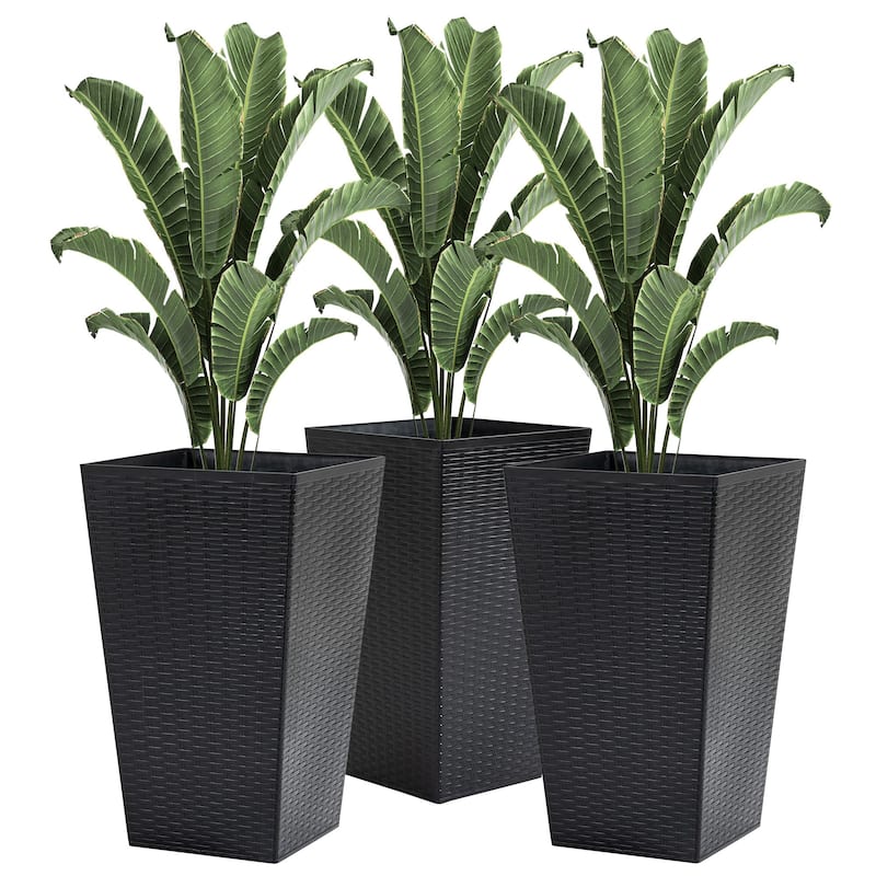 Tall Planters with Drainage Hole, Outdoor Flower Pots, Indoor Planters Set of 3 - Black
