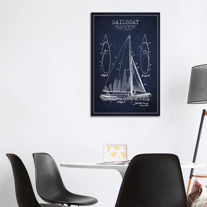 iCanvas "Sailboat Navy Blue Patent Blueprint" by Aged Pixel Canvas Print - 40x26x1.5