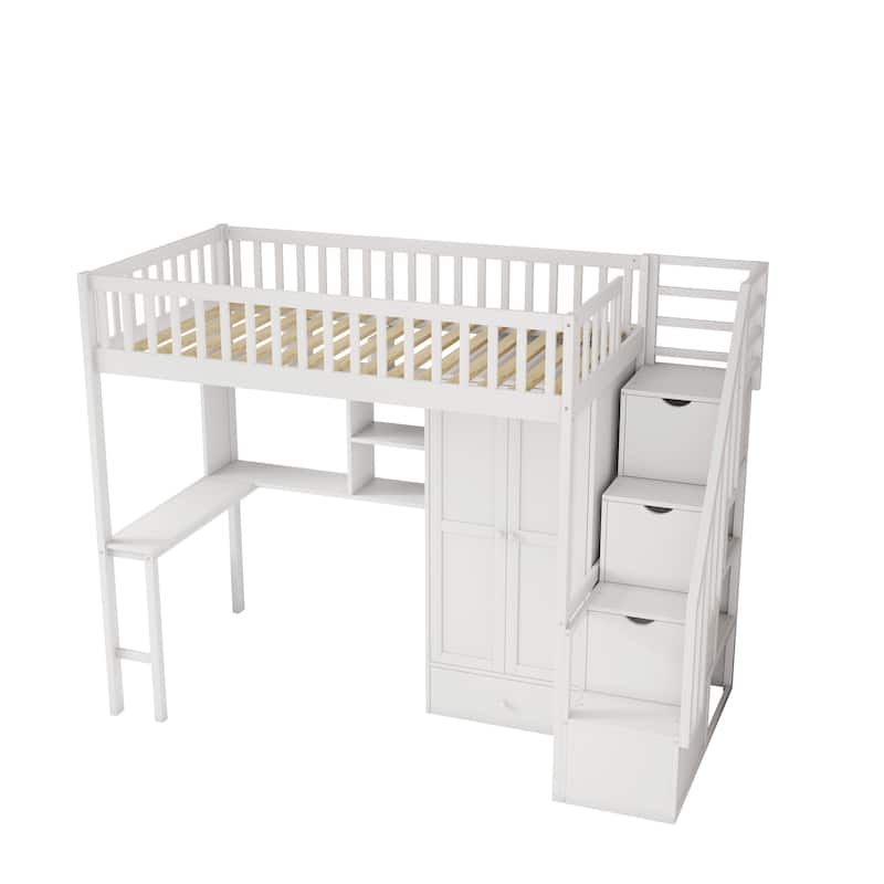 Full Size House Low Loft Bed with Four Drawers