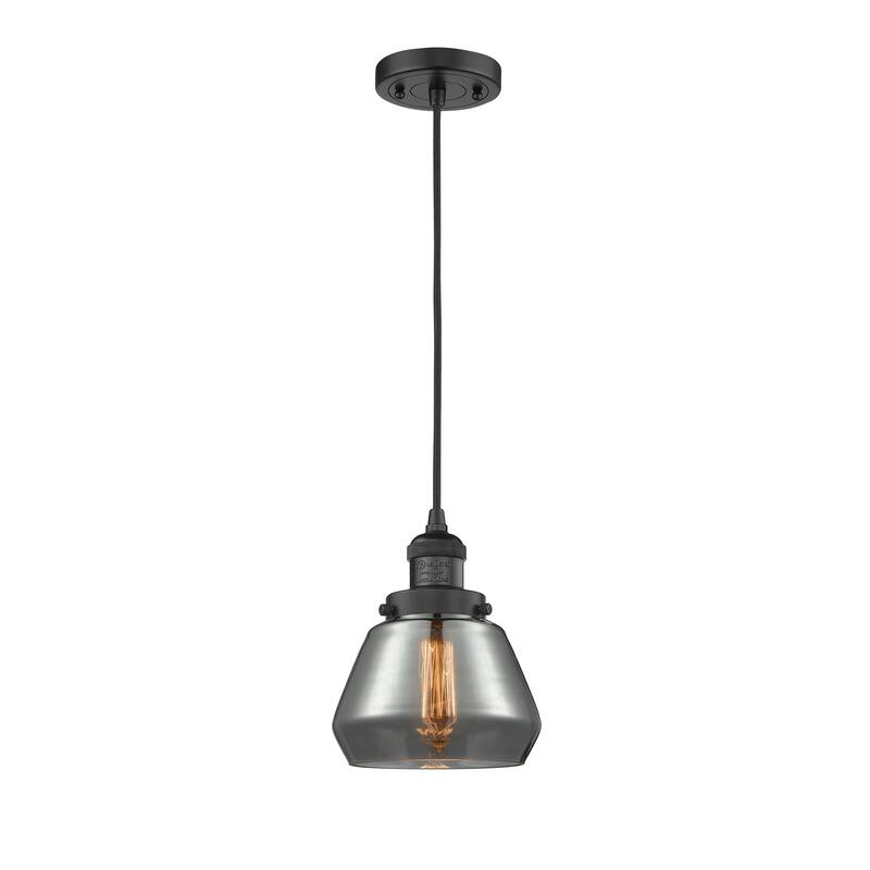 Innovations Lighting Fulton - 1 Light 7" Cord Hung Mini Pendant - Matte Black/Light Smoke