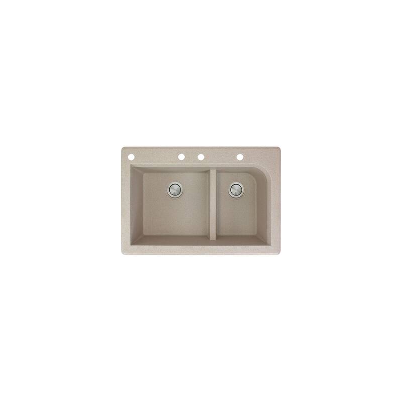 Transolid Radius 33in x 22in silQ Granite Drop-in Double Bowl Kitchen Sink with 1 Pre-Drilled Faucet Hole - 22" x 33" x 9.5"/CABE
