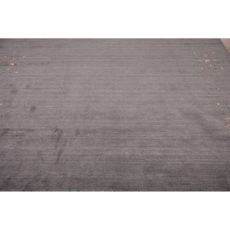 Tribal Gray Gabbeh Indian Square Area Rug Silk Carpet - 7'10" X 7'10"