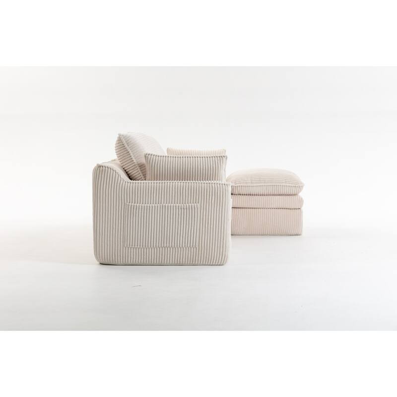 103" L-Shaped Corduroy Boneless Sectional Sofa with Movable Ottoman