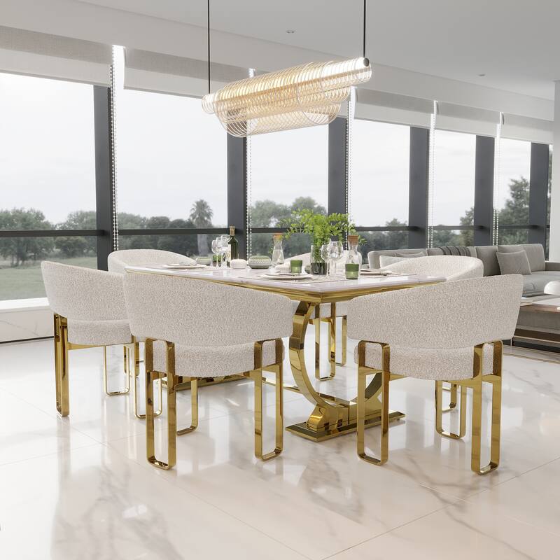 Luxurious Dining Room Table Set with Velvet Dining Chairs