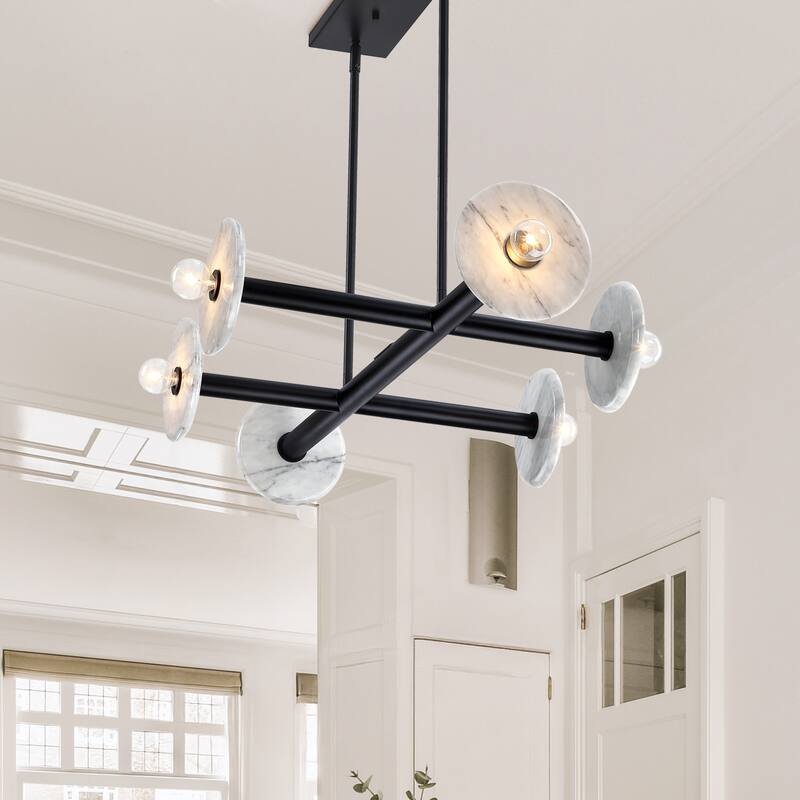 Fina 6-Light Matte Black Modern Linear Chandelier for Dining Areas - 37.75