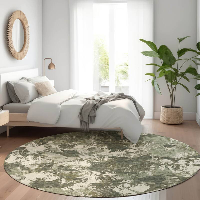 Premium Washable Super Soft Abstract Floral Mayfield Rug - Olive - 8' x 8'