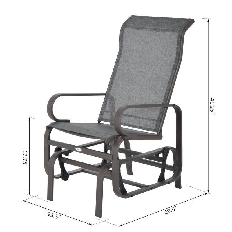 Outsunny Single Glider Patio Swing Rocking Chair with Breathable Mesh, Smooth Arms for Backyard, Garden, Lawn, Grey