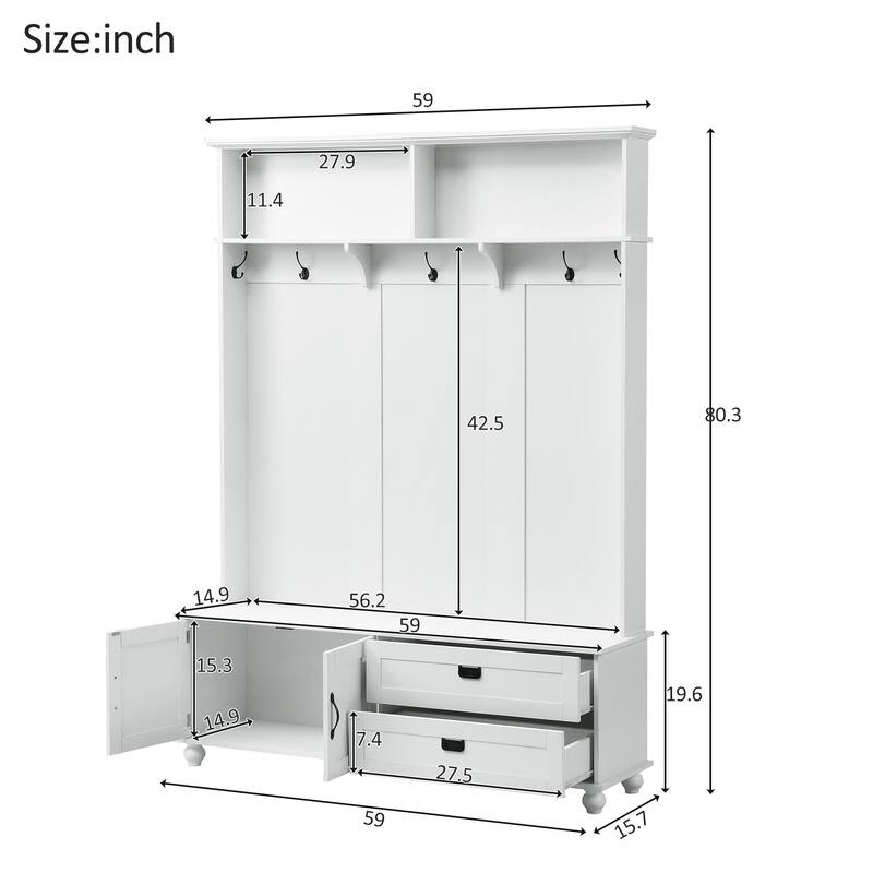 Hall Tree Modern Entryway Bench With Storage Open Shelves Cabinet Drawers Coat Hooks Storage Cabinet