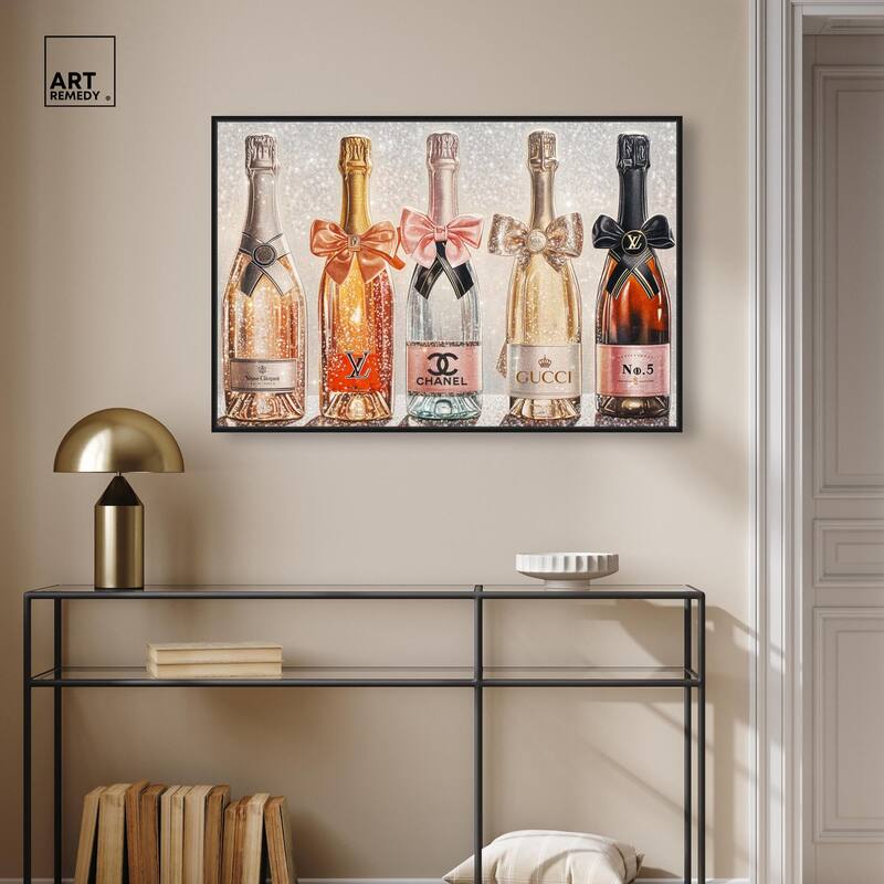 Champagne Bottles Glitz Canvas by Art Remedy