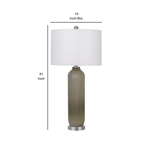 150 Watt Ribbed Glass Base Table Lamp, Brown and White