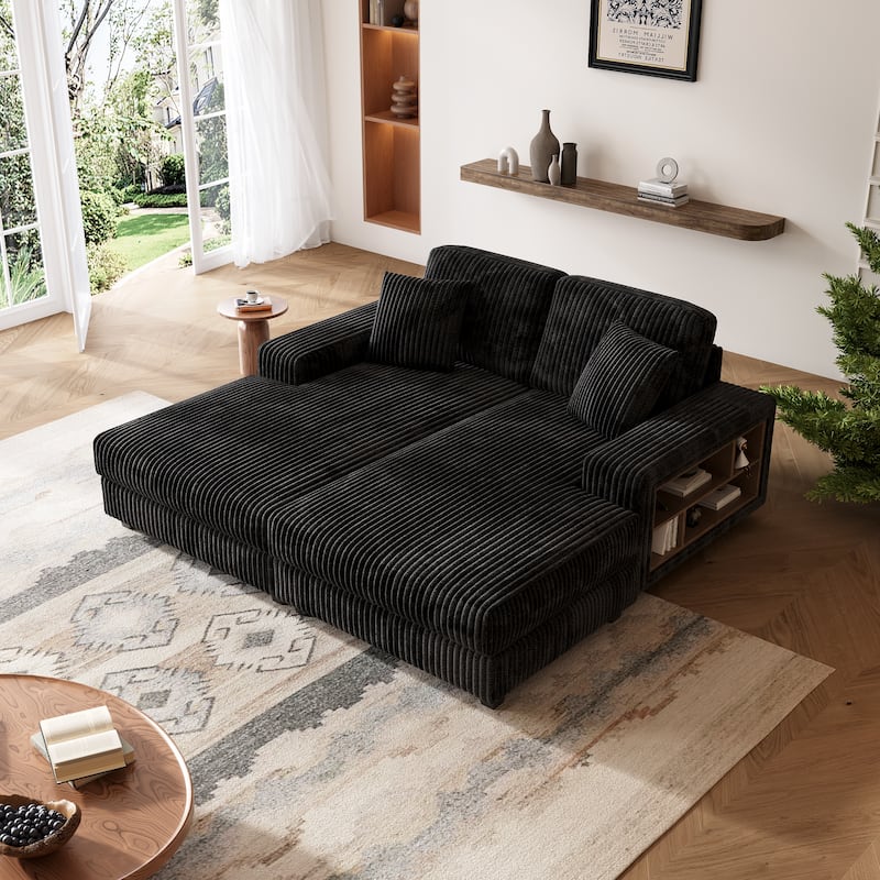U-Shaped Sectional Sofa, Sleeper Sofa with High-Density Foam, Double Lounge Chair Sofa Bed with Pocketed Coil Cushions