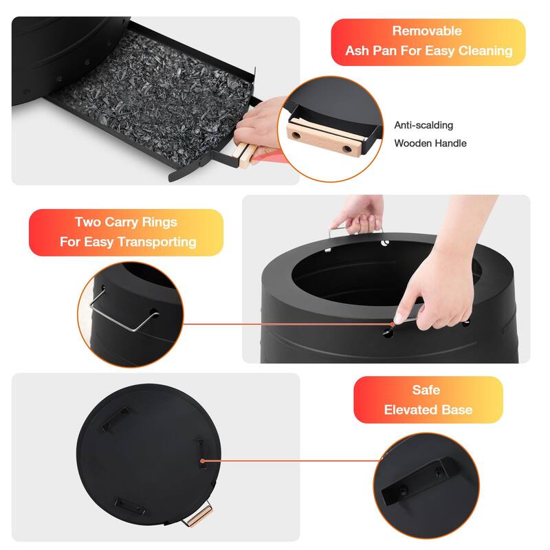 19.5" Smokeless Fire Pit, Portable Stainless Steel for Outdoor, Camping, with Ash Tray, Handles, and Weatherproof Cover