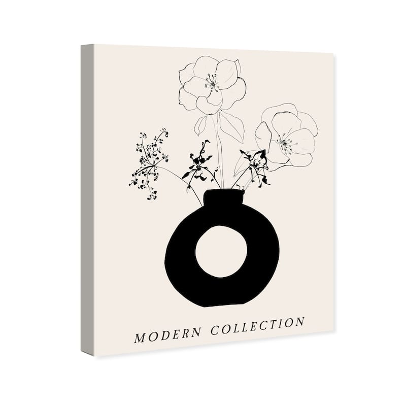 Wynwood Studio Canvas Floral and Botanical Floral Vase Noir Black and Modern & Contemporary Wall Art Canvas Print