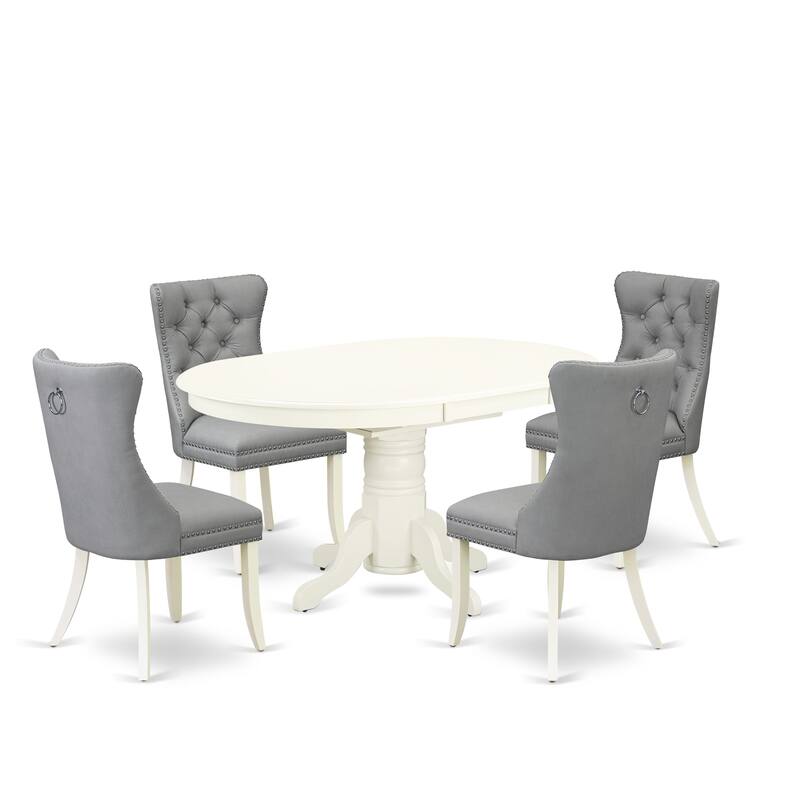 East West Furniture Dining Set Contains an Oval Kitchen Table and Upholstered Chairs, Linen White (Pieces Options) - AVDA5-LWH-27