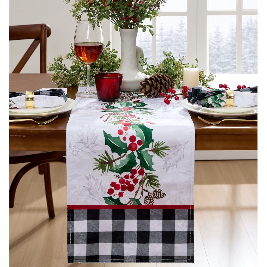 Holly Charm Holiday Fabric Table Runner - 14"x70"