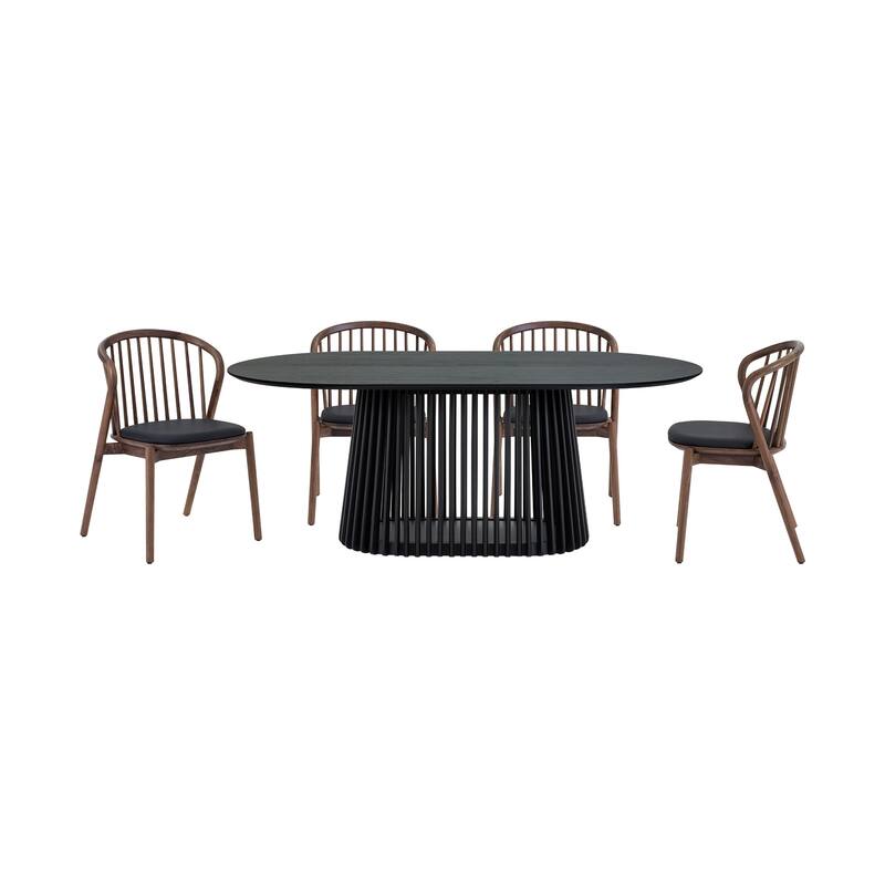 Pasadena Mid-Century Solid Wood Oval 5 Peice Dining Table Set