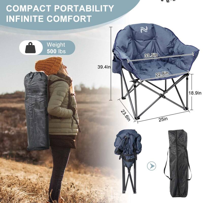 DoCred Oversized Camping Chair, Fully Padded Folding Moon Chair