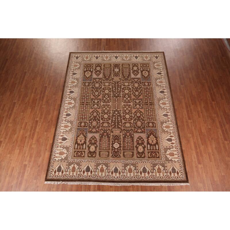 Brown Floral Agra Indian Area Rug Handmade Wool Carpet - 9'2" X 11'10"