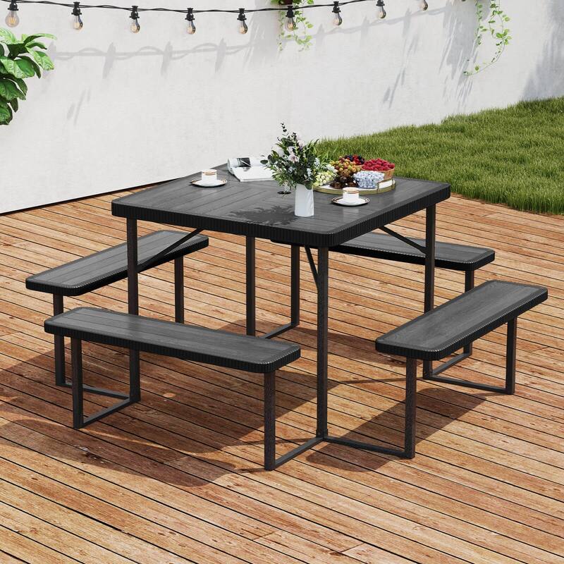 Costway Picnic Table Bench Set for 4-8 People with Umbrella Hole - See Details - Black