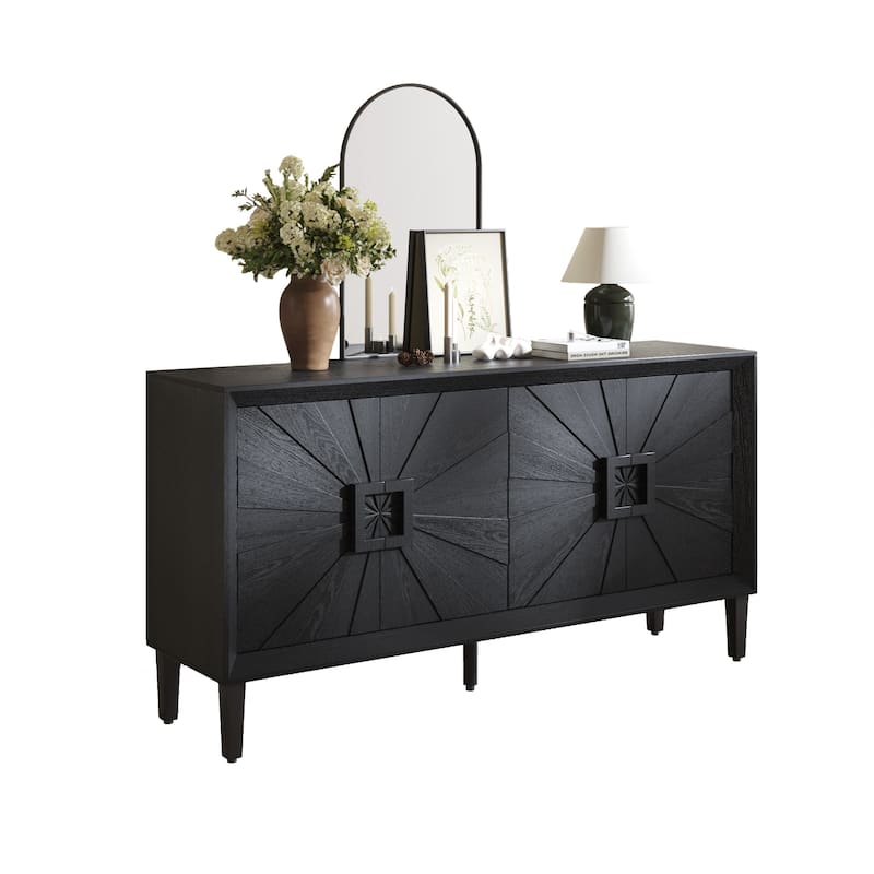 Wood TV Stand with Adjustable Shelves, Storage Cabinet for Living Room/Kitchen