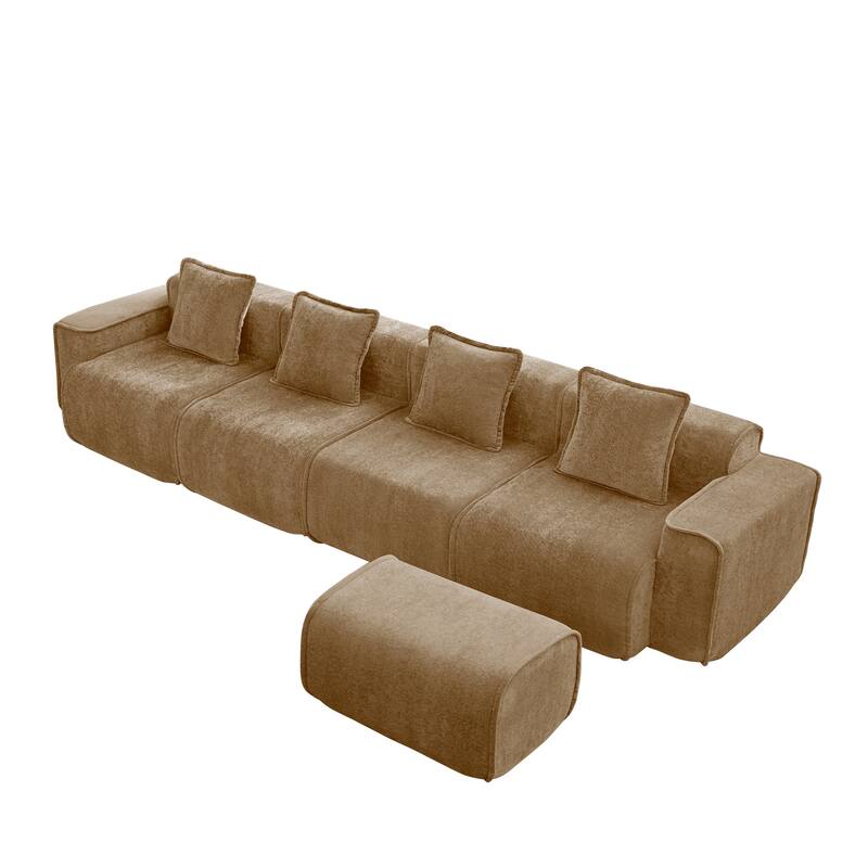 GDFStudio - Velvet Streamlined Modular 4-Seater 138.58" L-Shaped Sectional Sofa with Ottoman