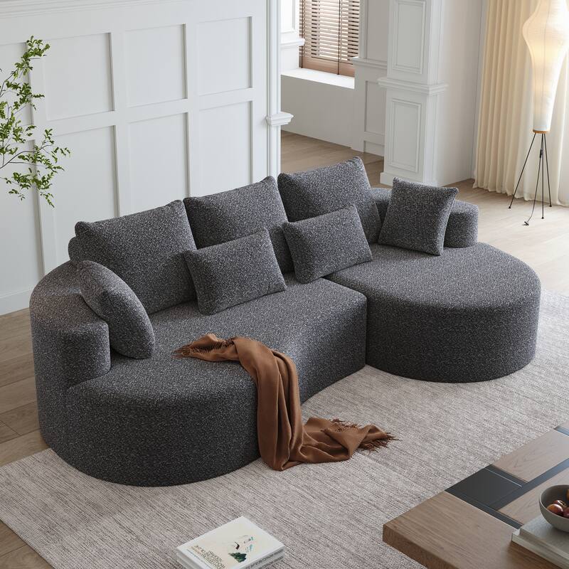 Oversized Chenille Upholstered Boneless Sofa, L-Shaped Curved Sectional Sofa, Deep Seat Cloud Couch with 7 Pillows