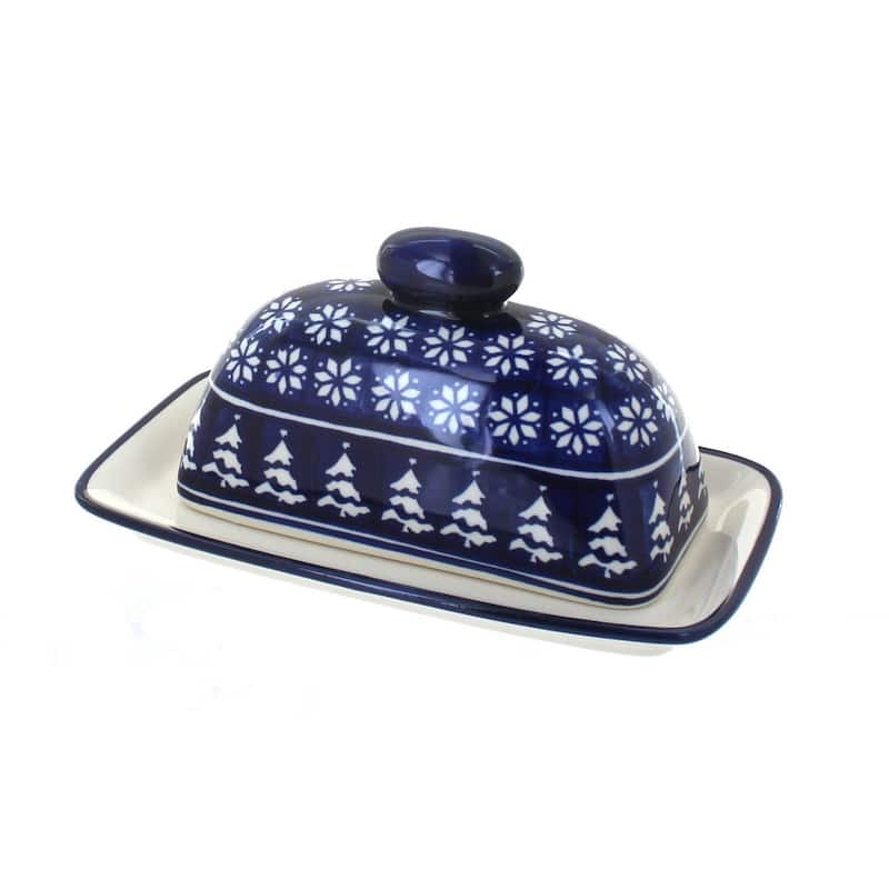 Blue Rose Polish Pottery 1377 Zaklady Butter Dish - Winter Nights