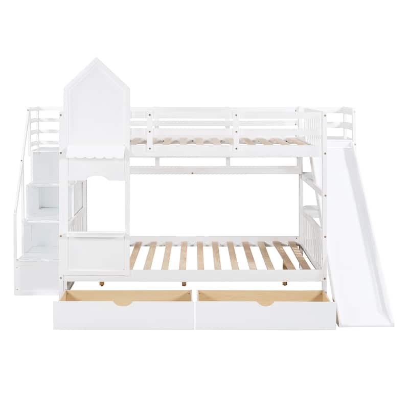 Bunk Bed with 2 Drawers 3 Shelves and Slide