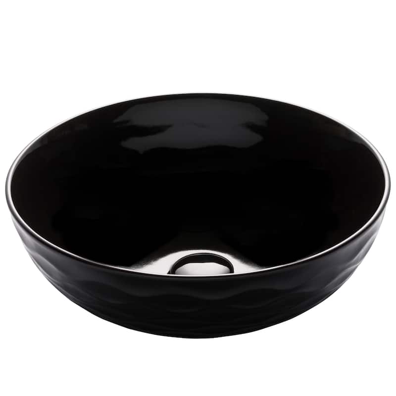KRAUS Viva 16 1/2 inch Round Porcelain Ceramic Vessel Bathroom Sink - Black