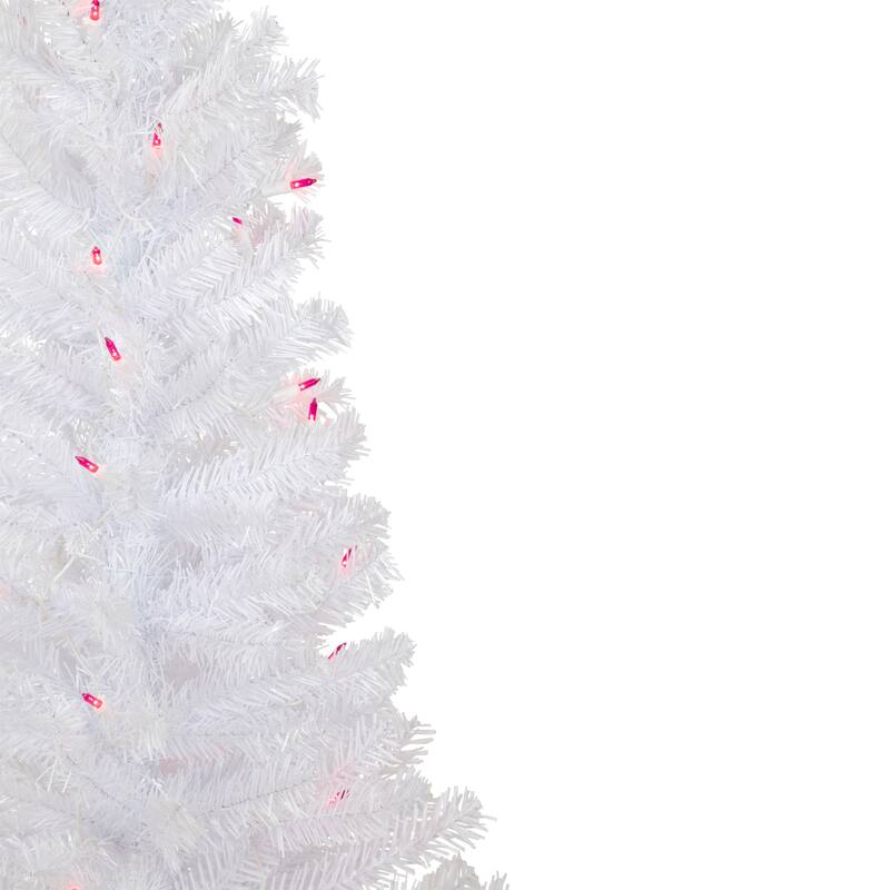 4' Woodbury White Pine Slim Artificial Christmas Tree, Pink Lights - 4 Foot