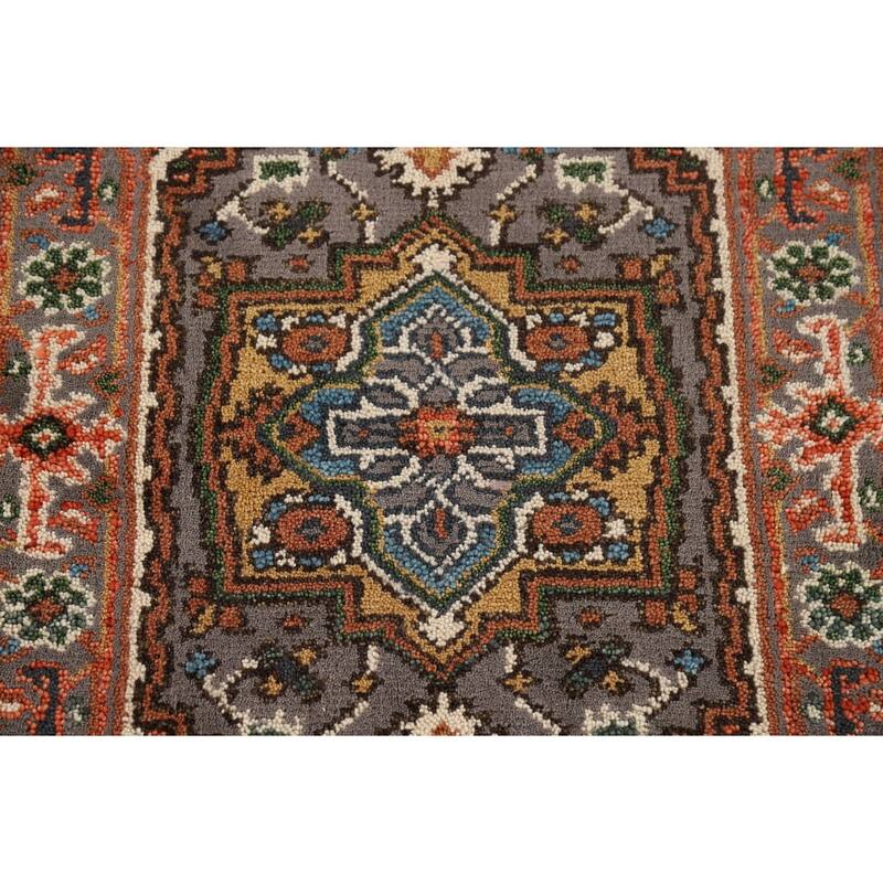 Gray Geometric Heriz Serapi Oriental Foyer Rug Handmade Wool Carpet - 2'1" x 3'1"