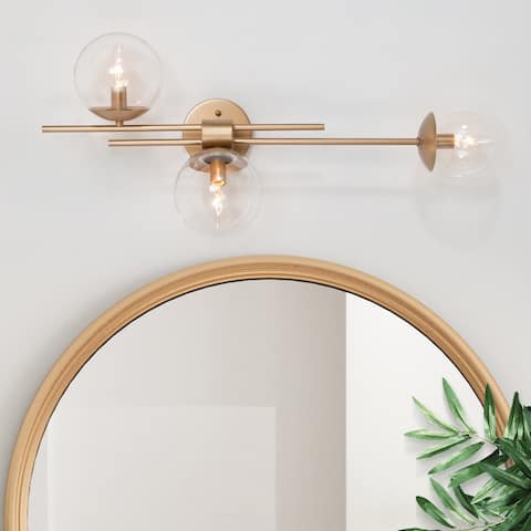 Modern 3-Light Gold Linear 30" Bathroom Vanity Light Globe Glass Wall Sconces - 30'' L x 5.5'' W x 12'' H