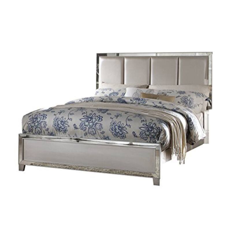 Contemporary Style Elegant Queen Size Bed with Padded Headboard, Gold