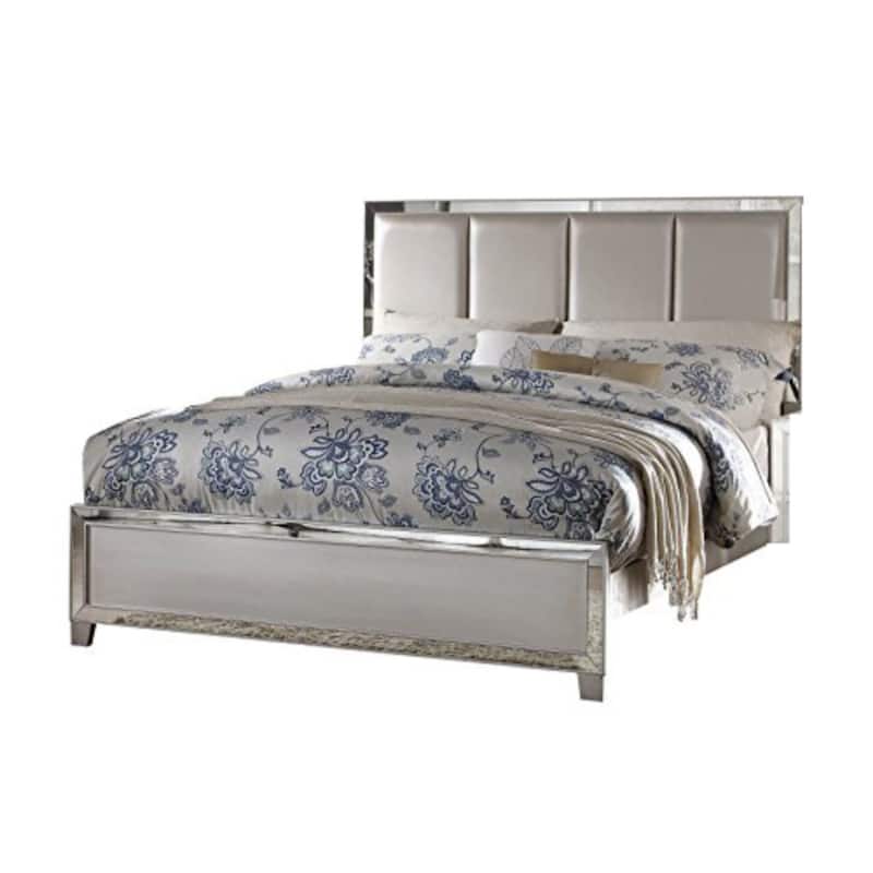 Stylish and Deluxe Queen Size Panel Bed, Silver