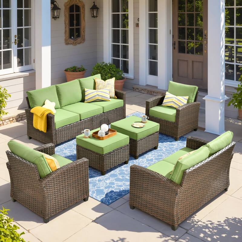 XIZZI Outdoor Patio Rattan Wicker Furniture Conversation Set - 6-piece - Green
